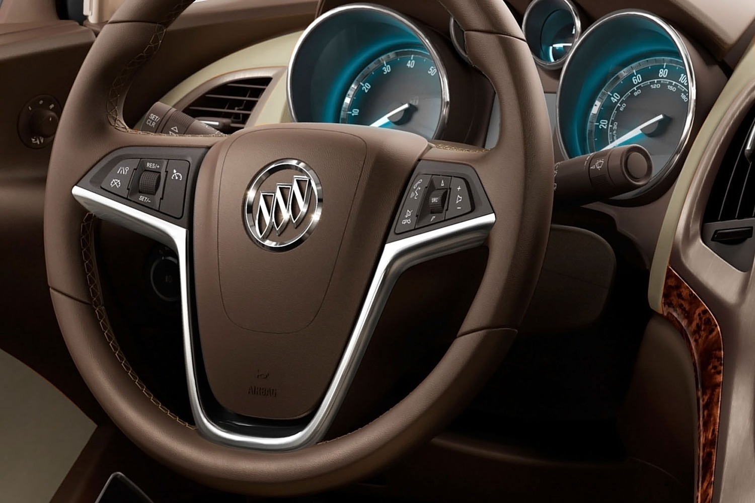 Buick Verano Leather Group Sedan Steering Wheel Detail Shown (2015 model year shown)