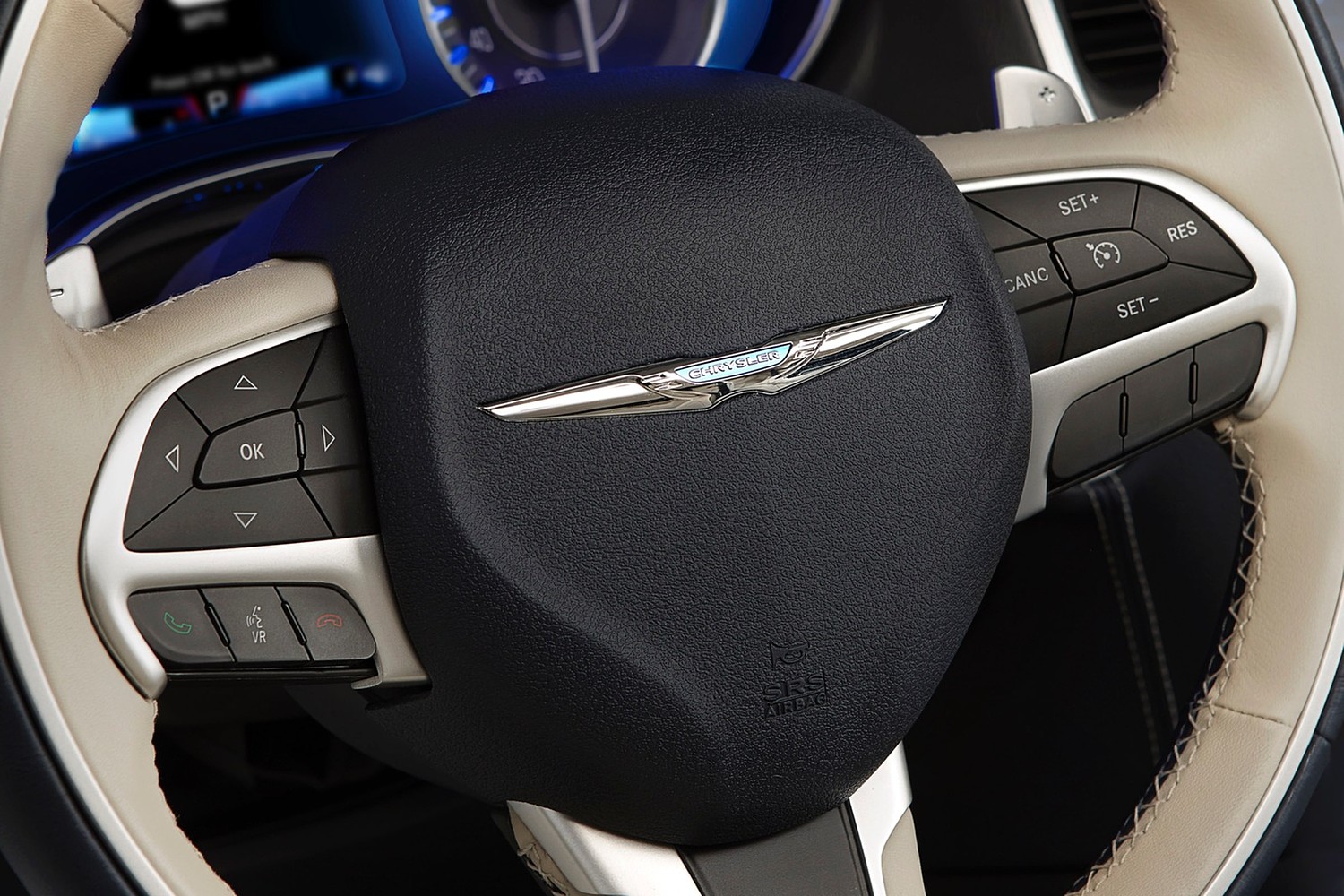Chrysler 300 C Platinum Sedan Steering Wheel Detail (2015 model year shown)