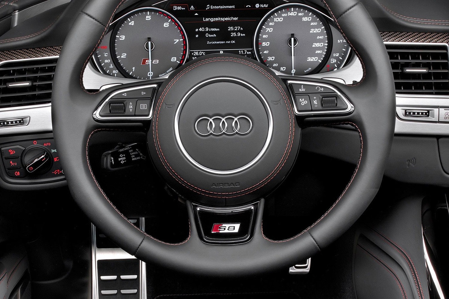 Audi S8 plus quattro Sedan Steering Wheel Detail (2016 model year shown)