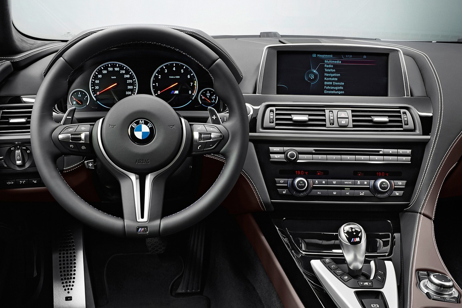 BMW M6 Gran Coupe Sedan Steering Wheel Detail (2017 model year shown)